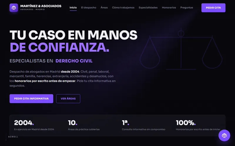 Web con agente de IA diseñada por WhiteMoon para un despacho de abogados