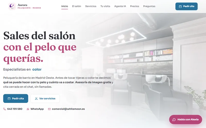 Web con agente de IA diseñada por WhiteMoon para una peluquería