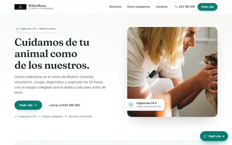 Web con agente de IA diseñada por WhiteMoon para una clínica veterinaria