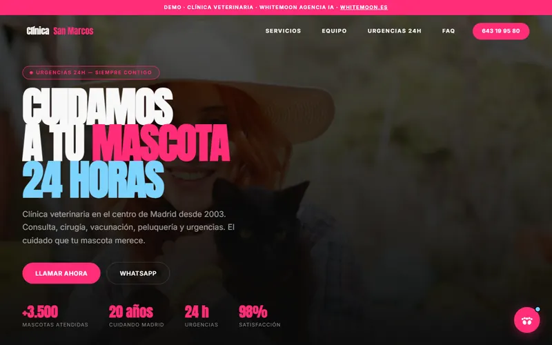Demo de clínica veterinaria con agente IA — portada de la web